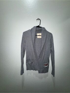 Hollister Light Gray Shawl Collar Cardigan with Logo